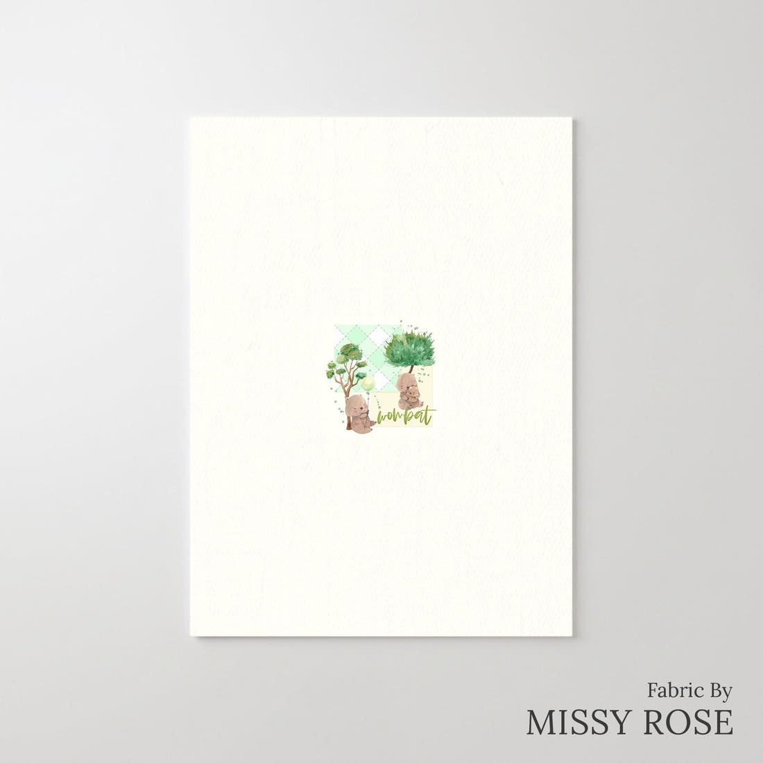 Design 1093 Green Wombat Panel – printed fabric panel with centred picture, custom printed to order | Fabric by Missy Rose