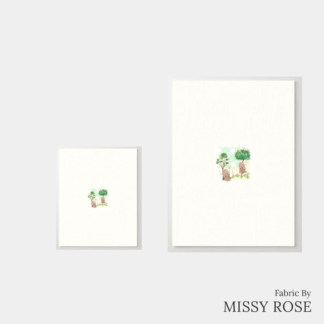Design 1093 Green Wombat Panel – universal and adult panel sizes side by side | Fabric by Missy Rose