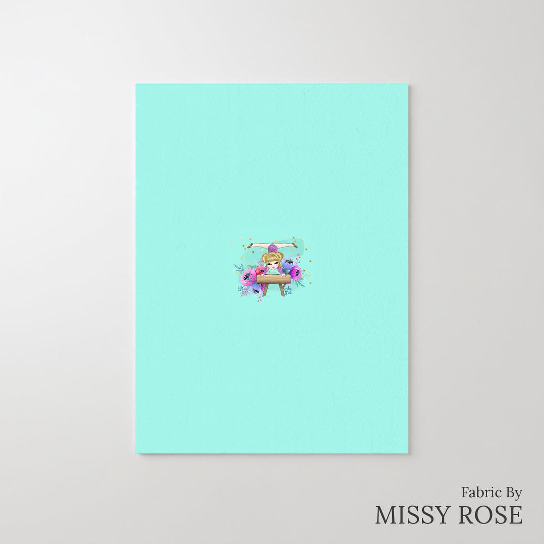 Design 1094 Teal Gymnastics Panel – printed fabric panel with centred picture, custom printed to order | Fabric by Missy Rose
