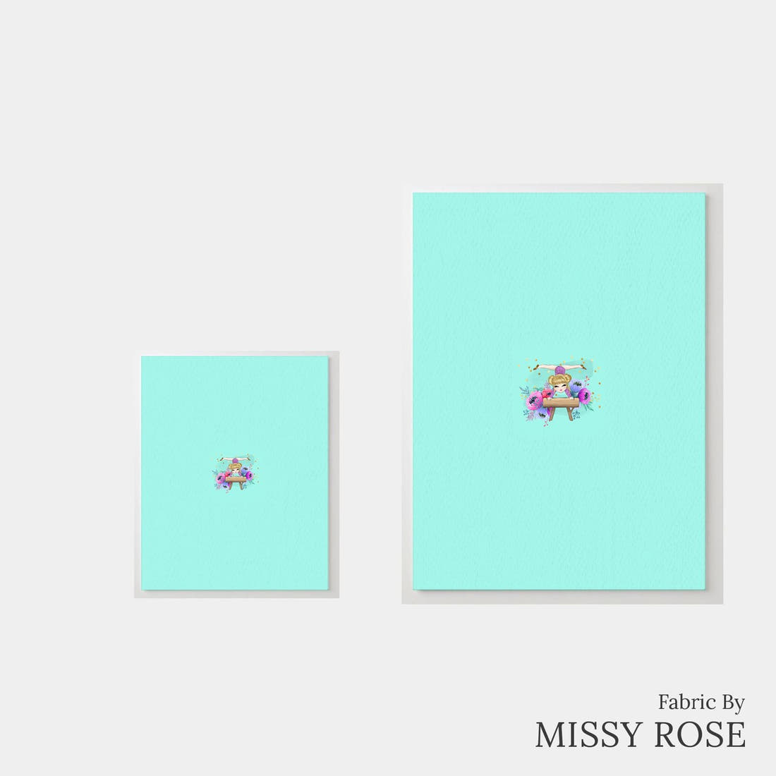Design 1094 Teal Gymnastics Panel – universal and adult panel sizes side by side | Fabric by Missy Rose