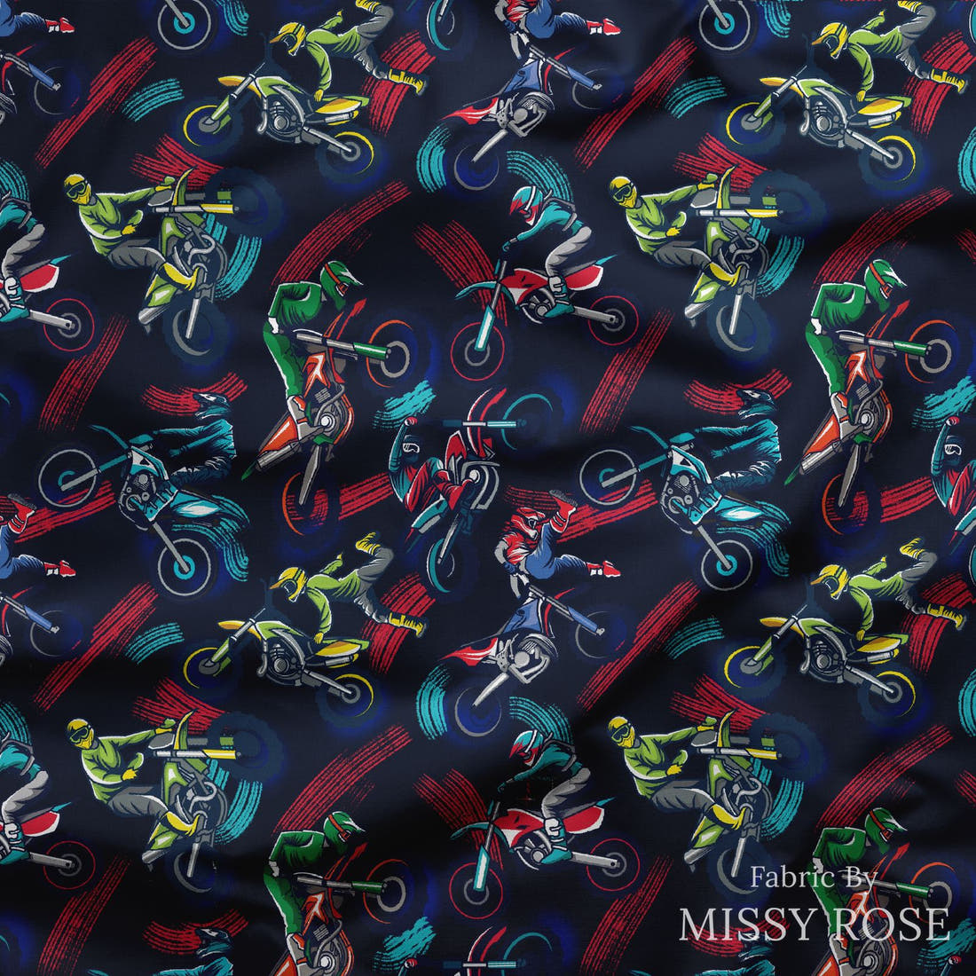 Design 1095 Navy Racer Fabric draped fabric mockup – custom printed fabric by the metre | Fabric by Missy Rose