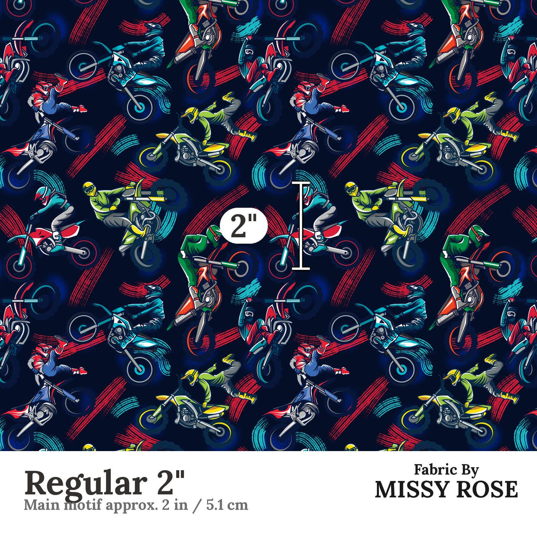 Design 1095 Navy Racer Fabric Regular 2 inch print scale guide | Fabric by Missy Rose