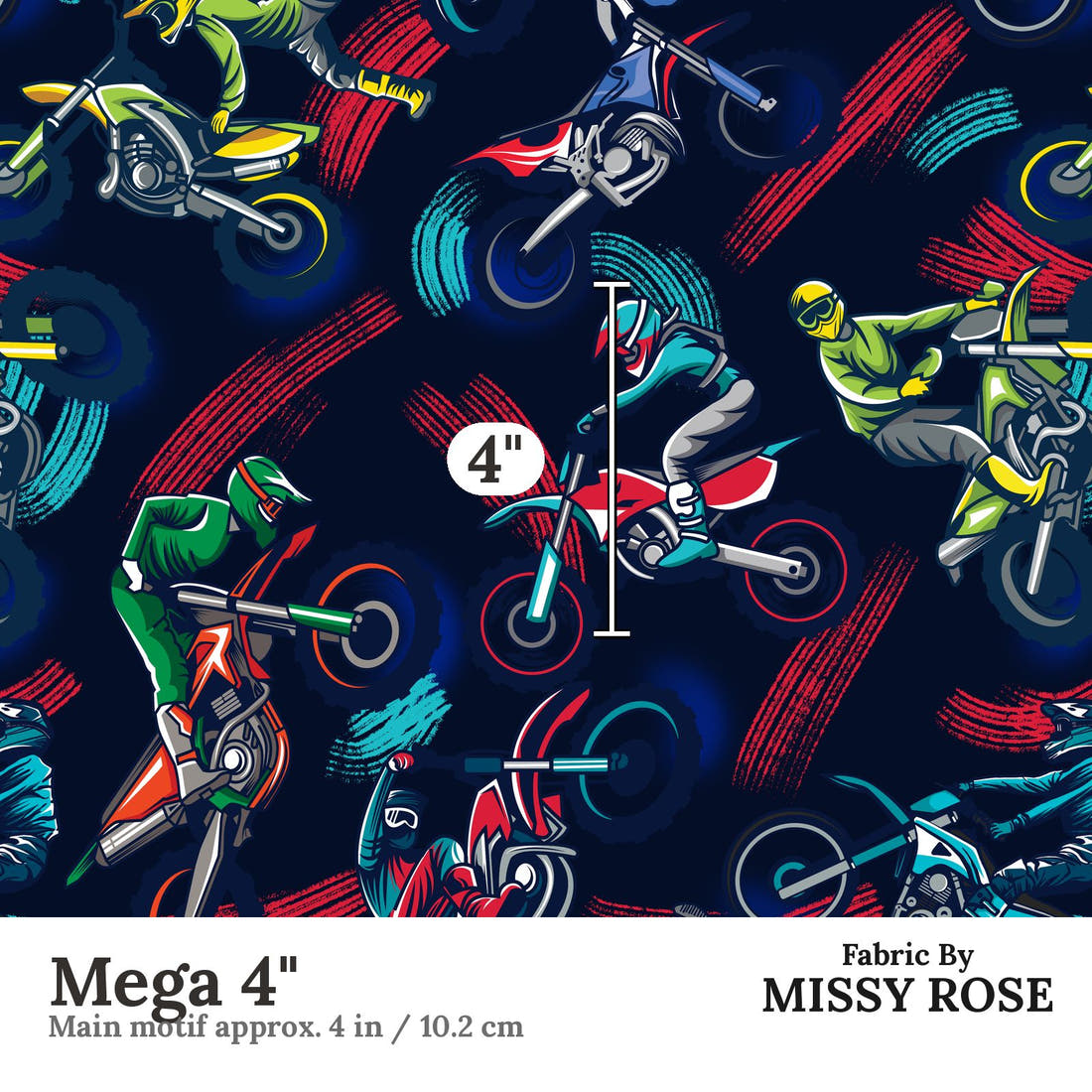 Design 1095 Navy Racer Fabric Mega 4 inch print scale guide | Fabric by Missy Rose