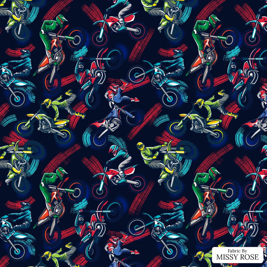 Design 1095 Navy Racer Fabric – flat view of the print, zoom in for detail | Fabric by Missy Rose