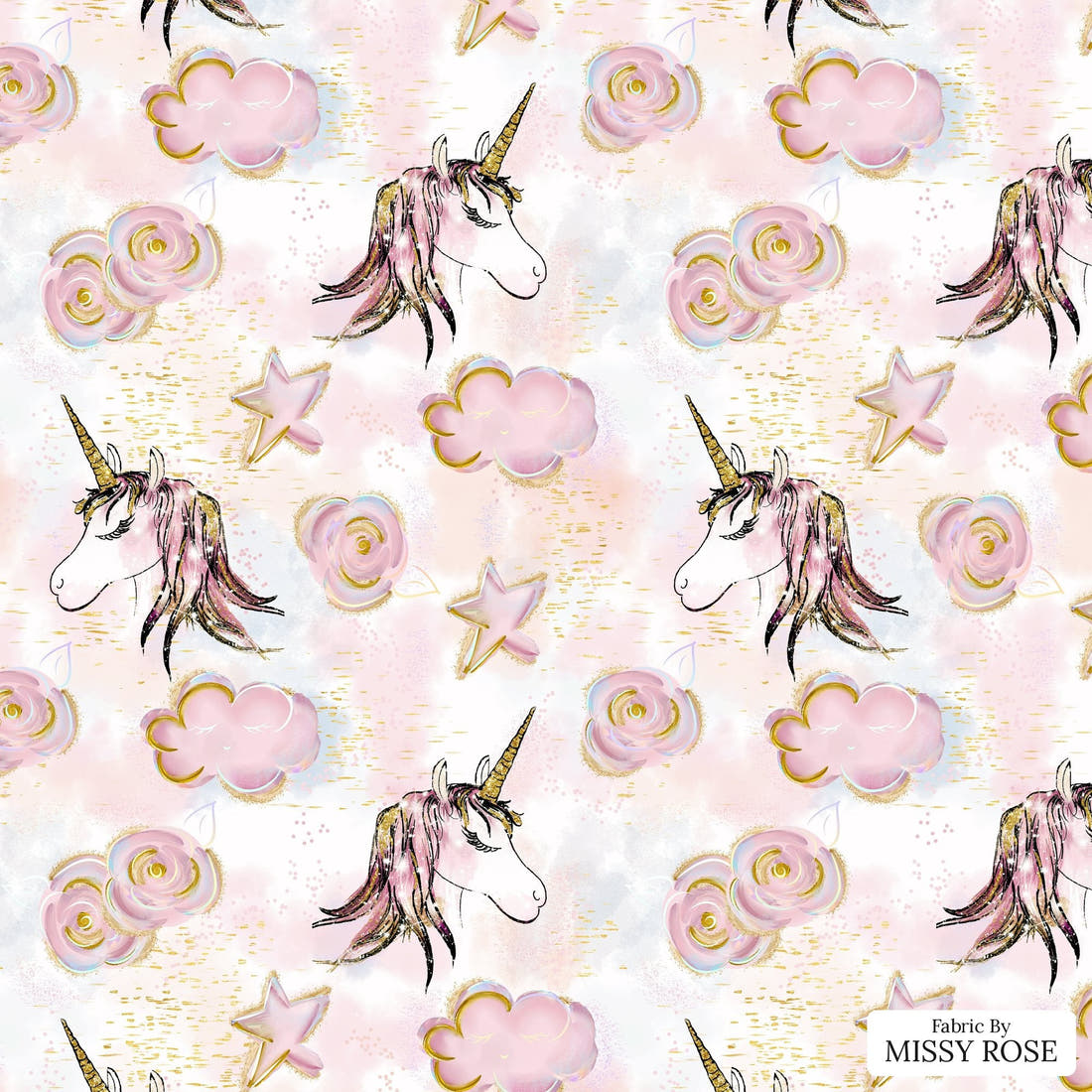 Design 1097 Unicorn Cloud Fabric – flat view of the print, zoom in for detail | Fabric by Missy Rose