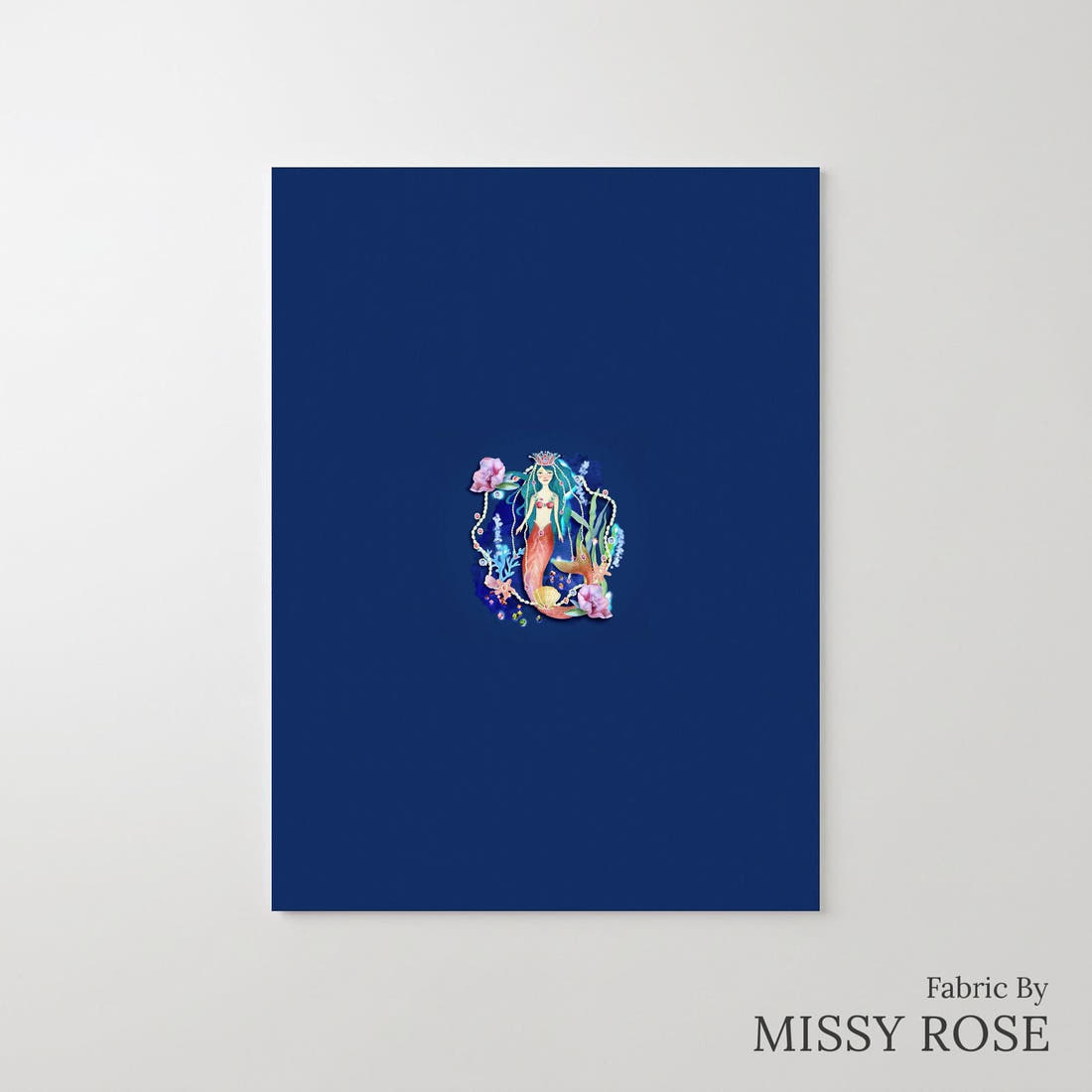 Design 1098 Navy Mermaid Panel – printed fabric panel with centred picture, custom printed to order | Fabric by Missy Rose