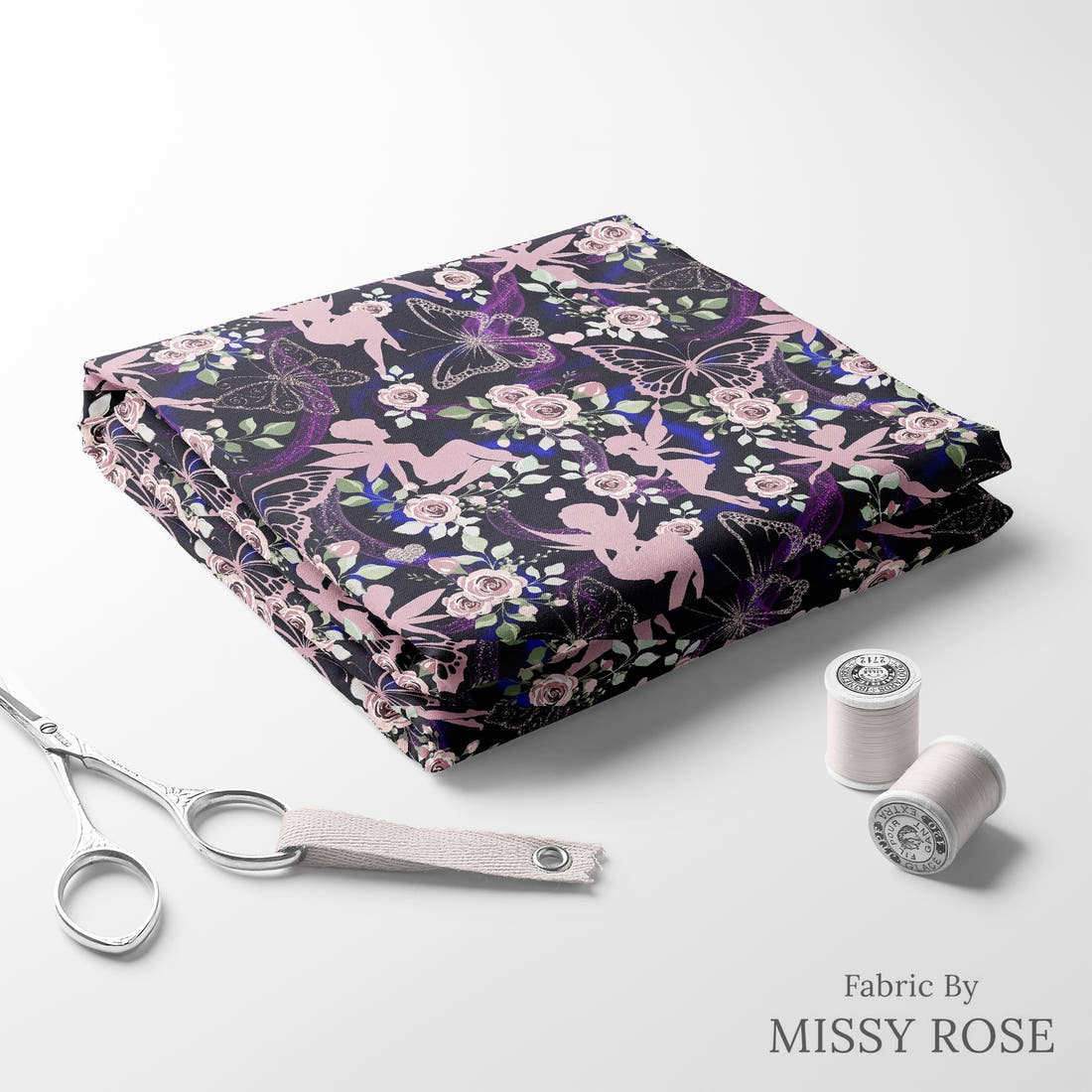 Design 1099 Fairy Fabric folded fabric stack with matching thread – pre-order fabric Australia | Fabric by Missy Rose
