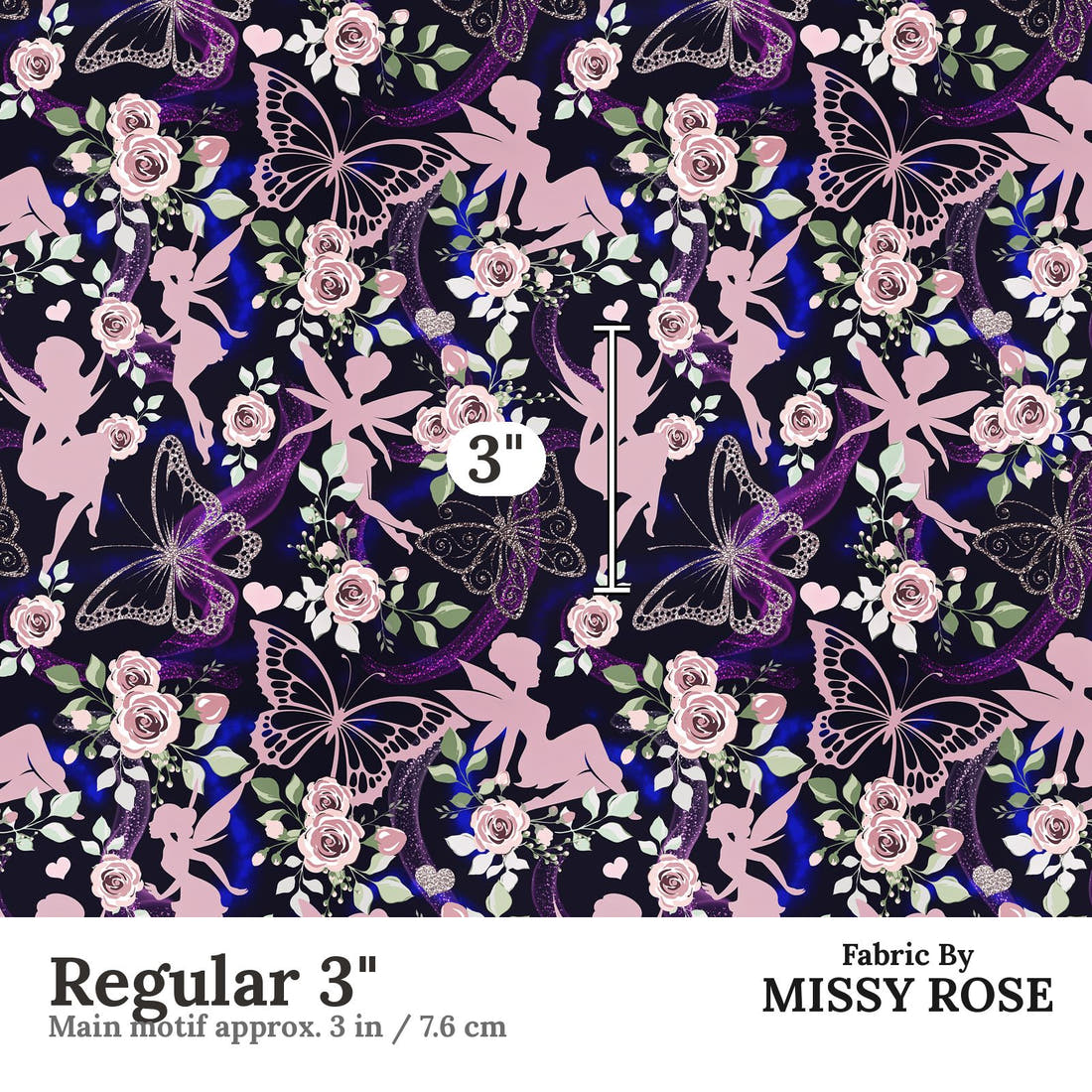 Design 1099 Fairy Fabric Regular 3 inch print scale guide | Fabric by Missy Rose