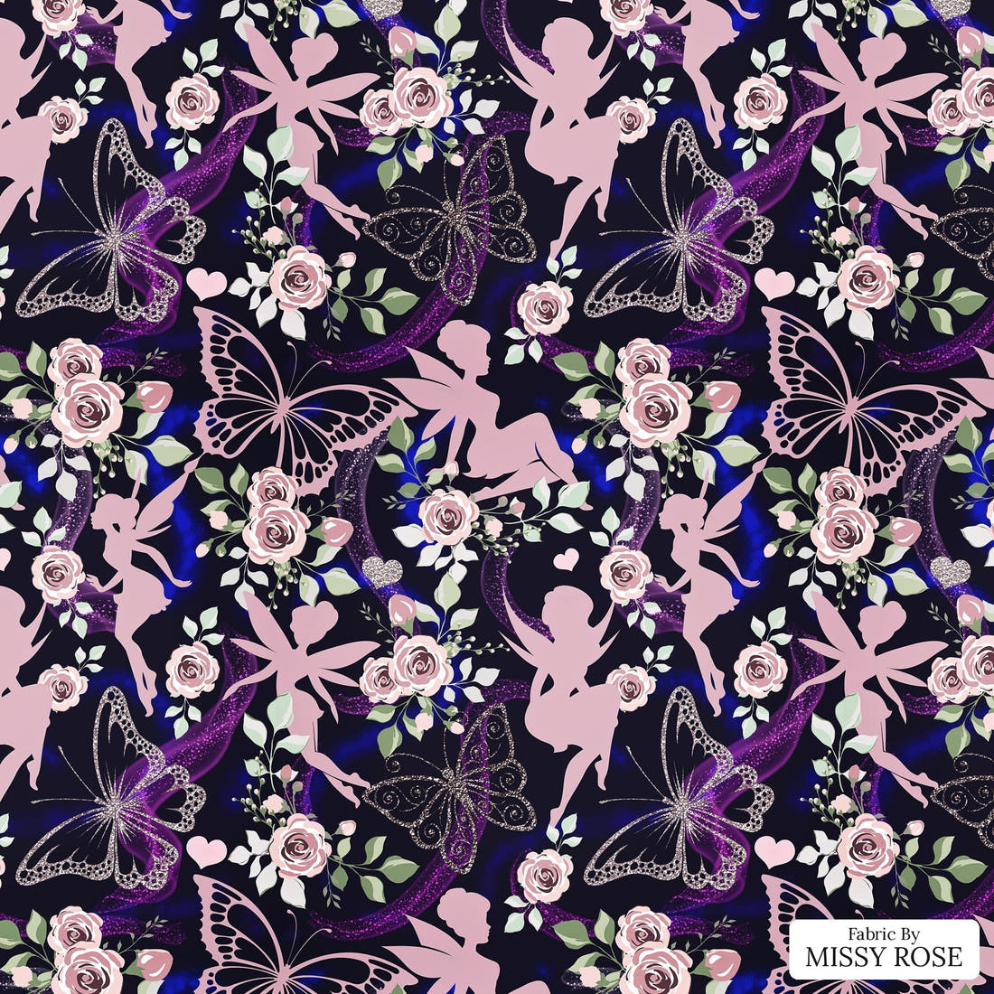 Design 1099 Fairy Fabric – flat view of the print, zoom in for detail | Fabric by Missy Rose