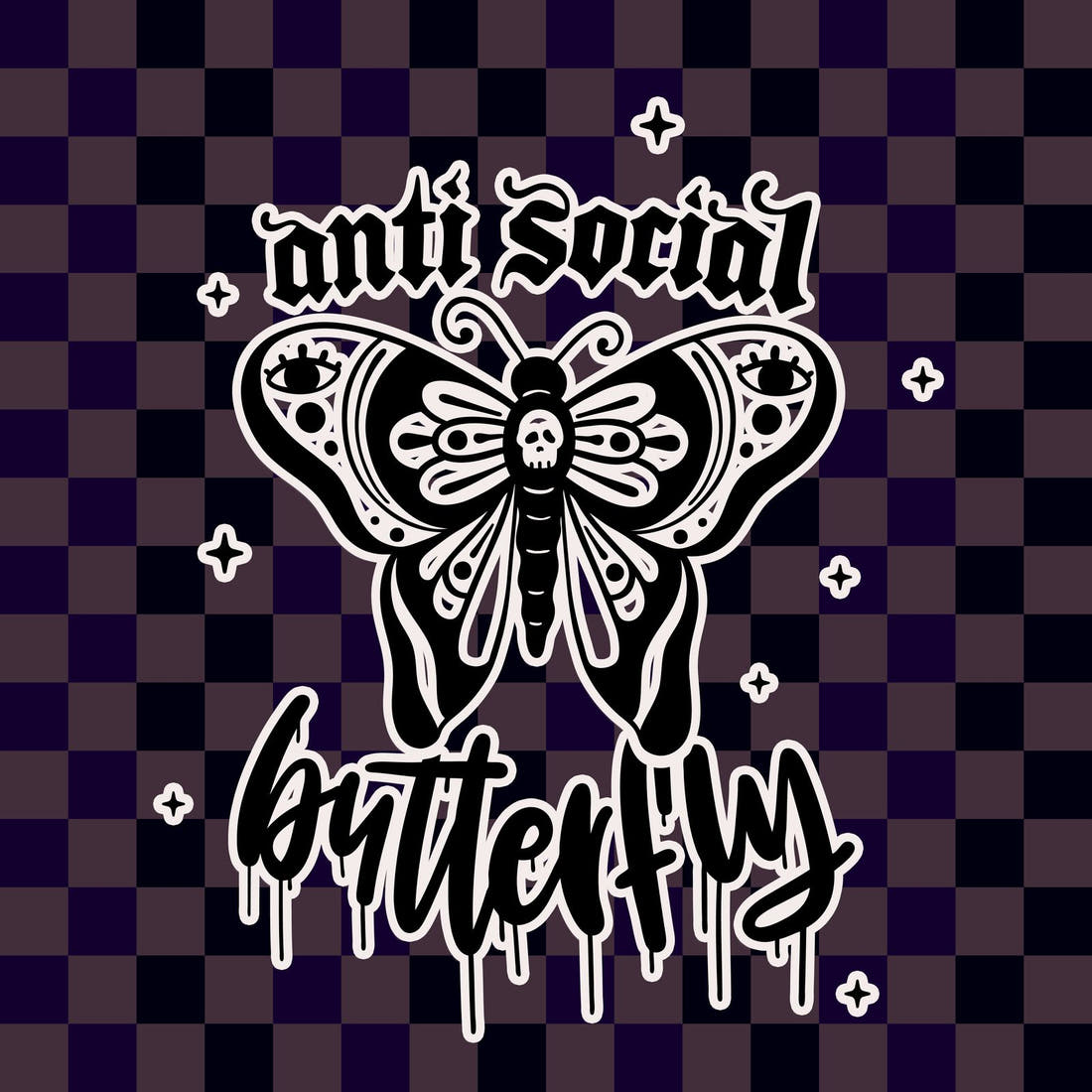 Design 11 Antisocial Butterfly Panel – full artwork close-up of the printed picture | Fabric by Missy Rose