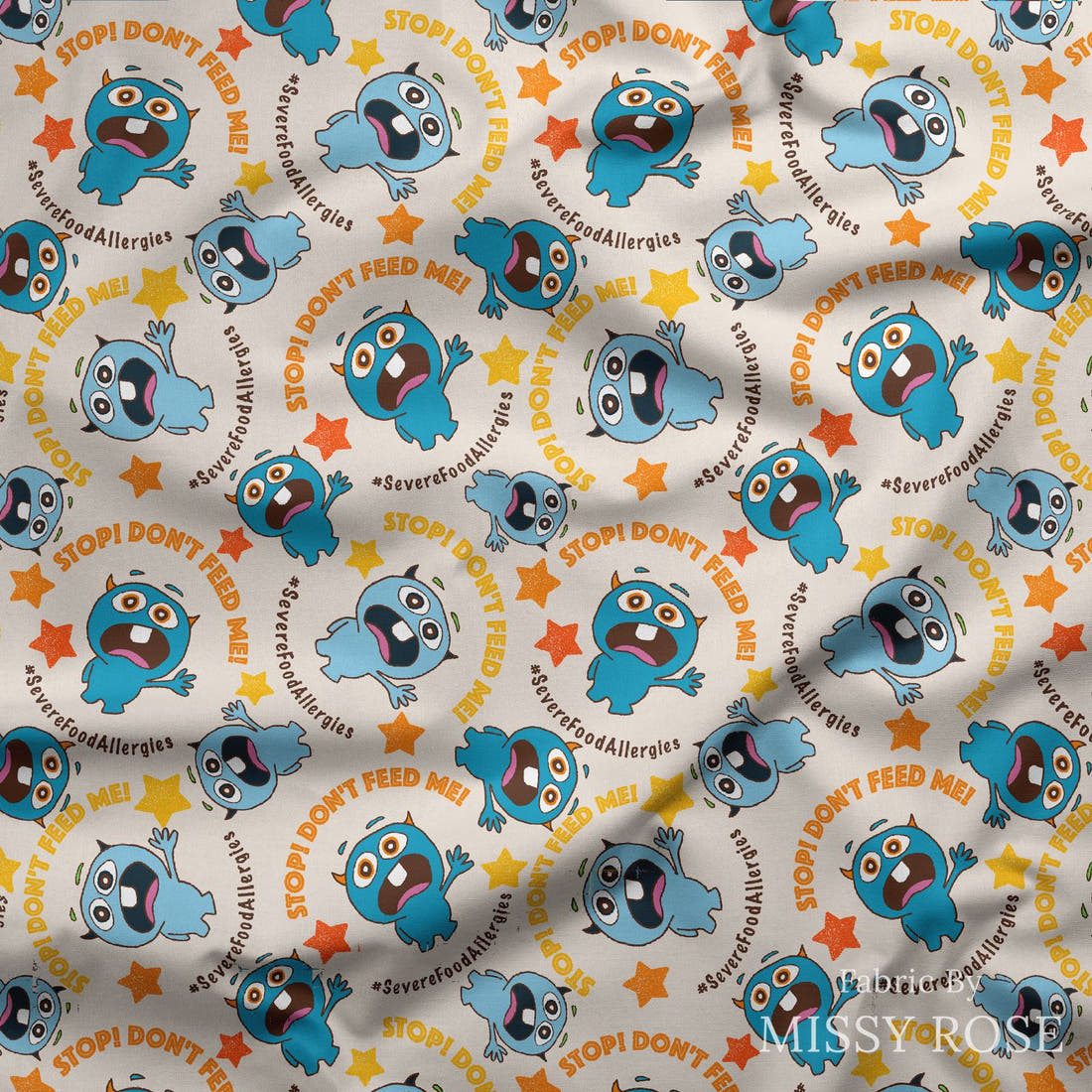 Design 110 Food Allergies Fabric draped fabric mockup – custom printed fabric by the metre | Fabric by Missy Rose