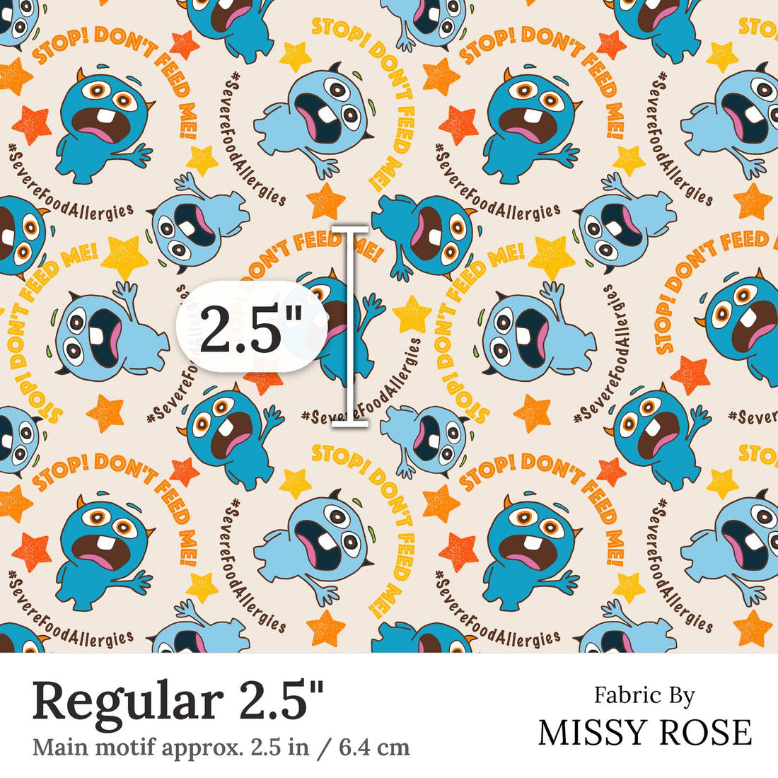 Design 110 Food Allergies Fabric Regular 2.5 inch print scale guide | Fabric by Missy Rose