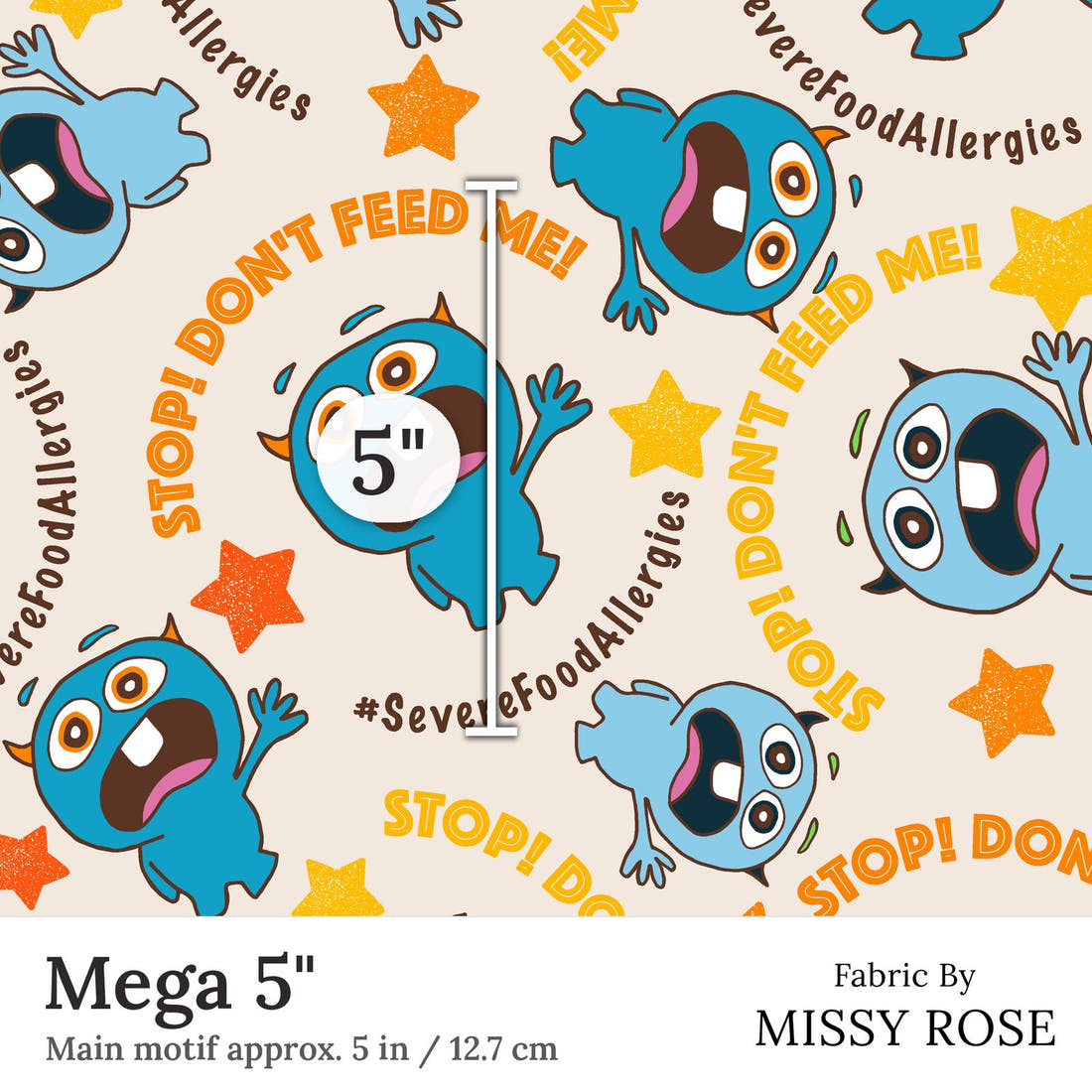Design 110 Food Allergies Fabric Mega 5 inch print scale guide | Fabric by Missy Rose