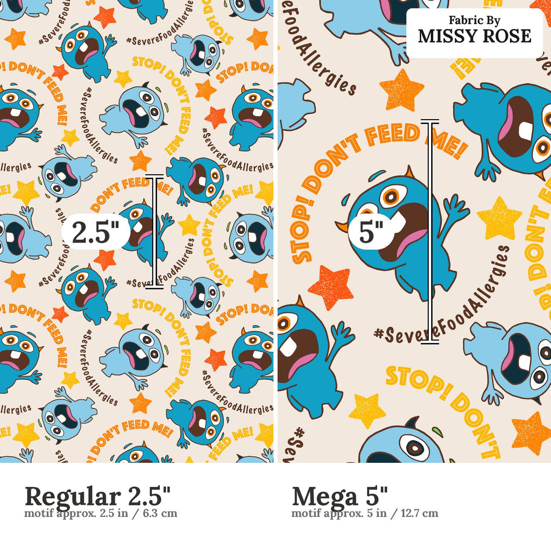Design 110 Food Allergies Fabric size comparison - print scale | Fabric by Missy Rose