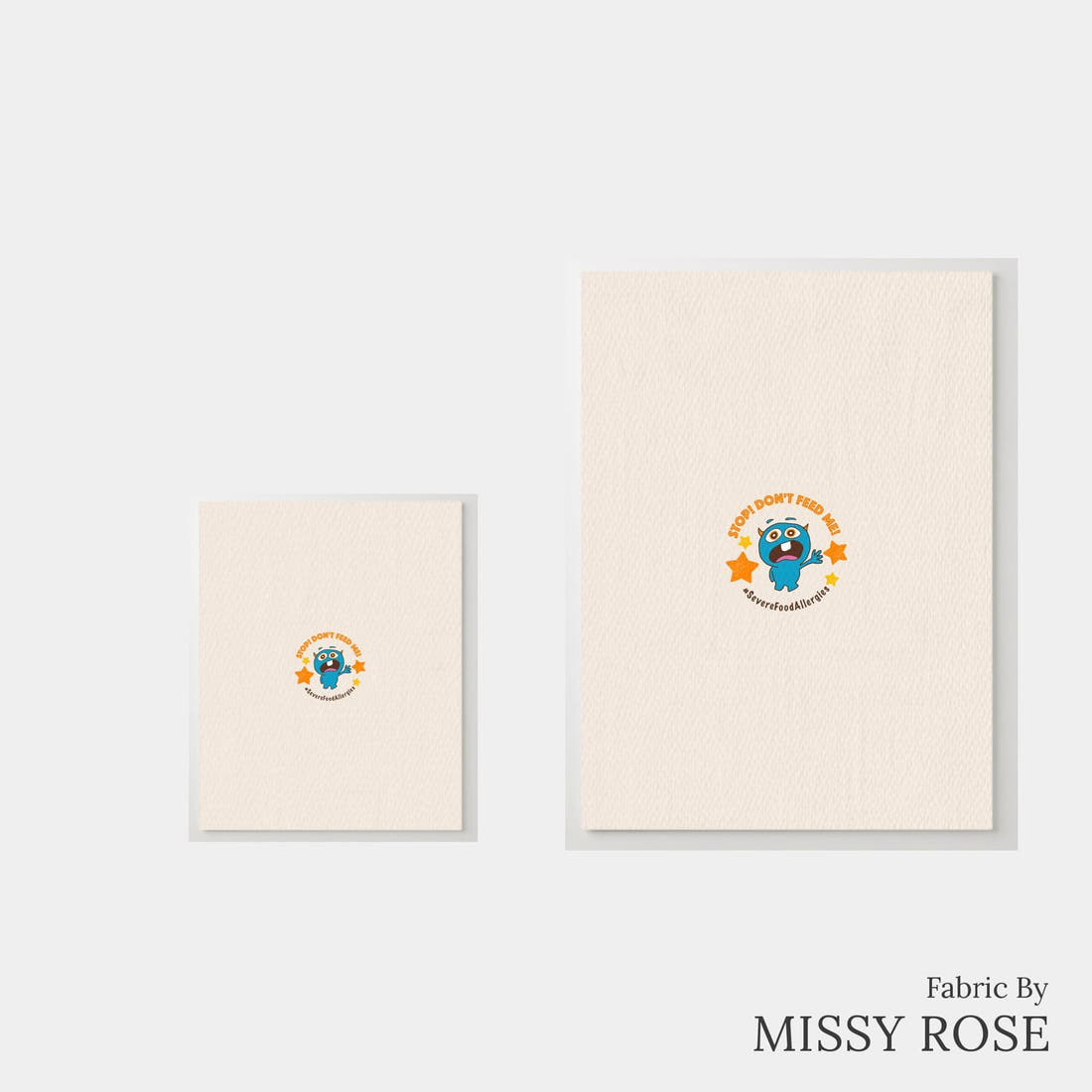 Design 110 Food Allergies Panel – universal and adult panel sizes side by side | Fabric by Missy Rose
