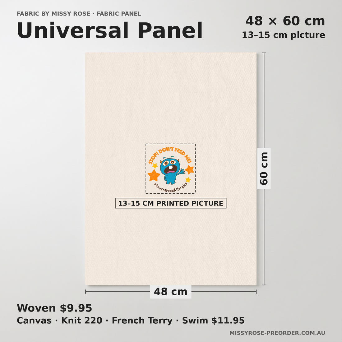 Design 110 Food Allergies Panel universal panel sizing – 13–15 cm printed picture on 48 × 60 cm fabric | Fabric by Missy Rose