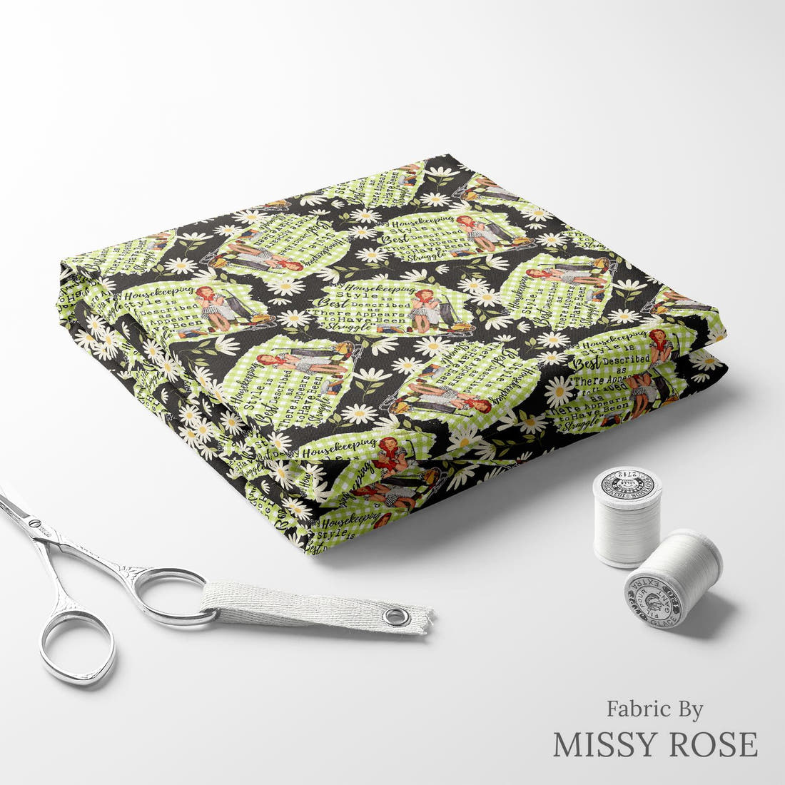 Design 1100 Housekeeper Fabric folded fabric stack with matching thread – pre-order fabric Australia | Fabric by Missy Rose
