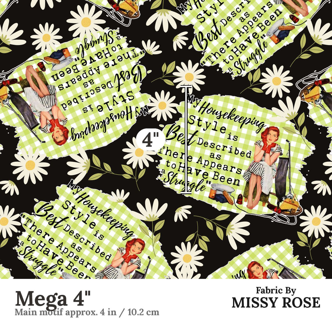 Design 1100 Housekeeper Fabric Mega 4 inch print scale guide | Fabric by Missy Rose