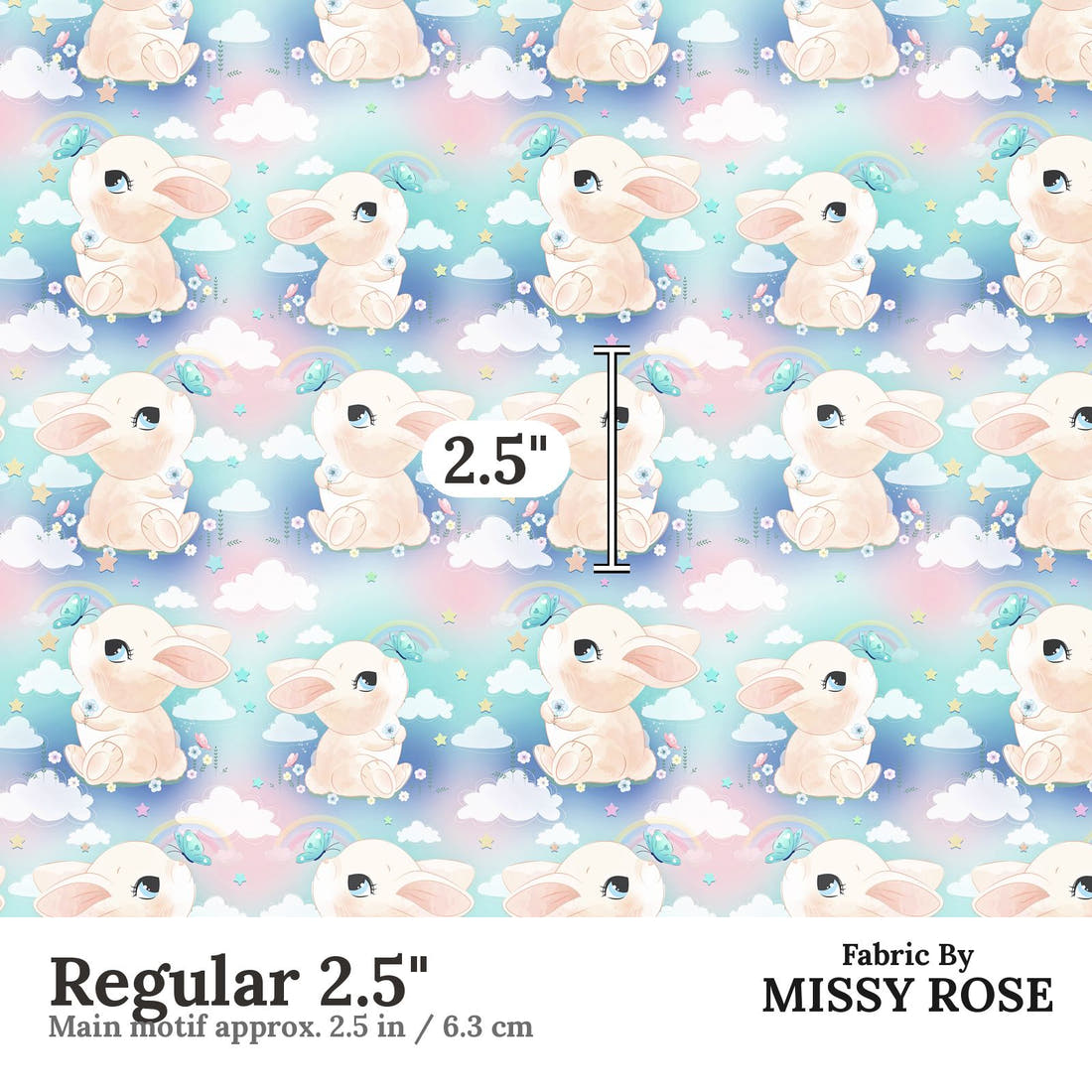 Design 1101 Cute Bunny Fabric Regular 2.5 inch print scale guide | Fabric by Missy Rose