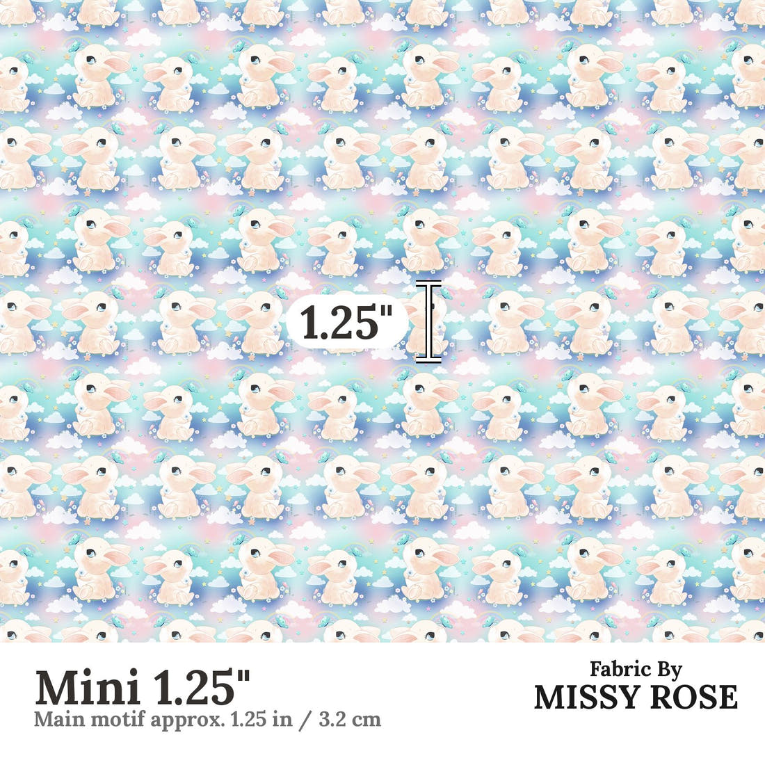 Design 1101 Cute Bunny Fabric Mini 1.25 inch print scale guide | Fabric by Missy Rose
