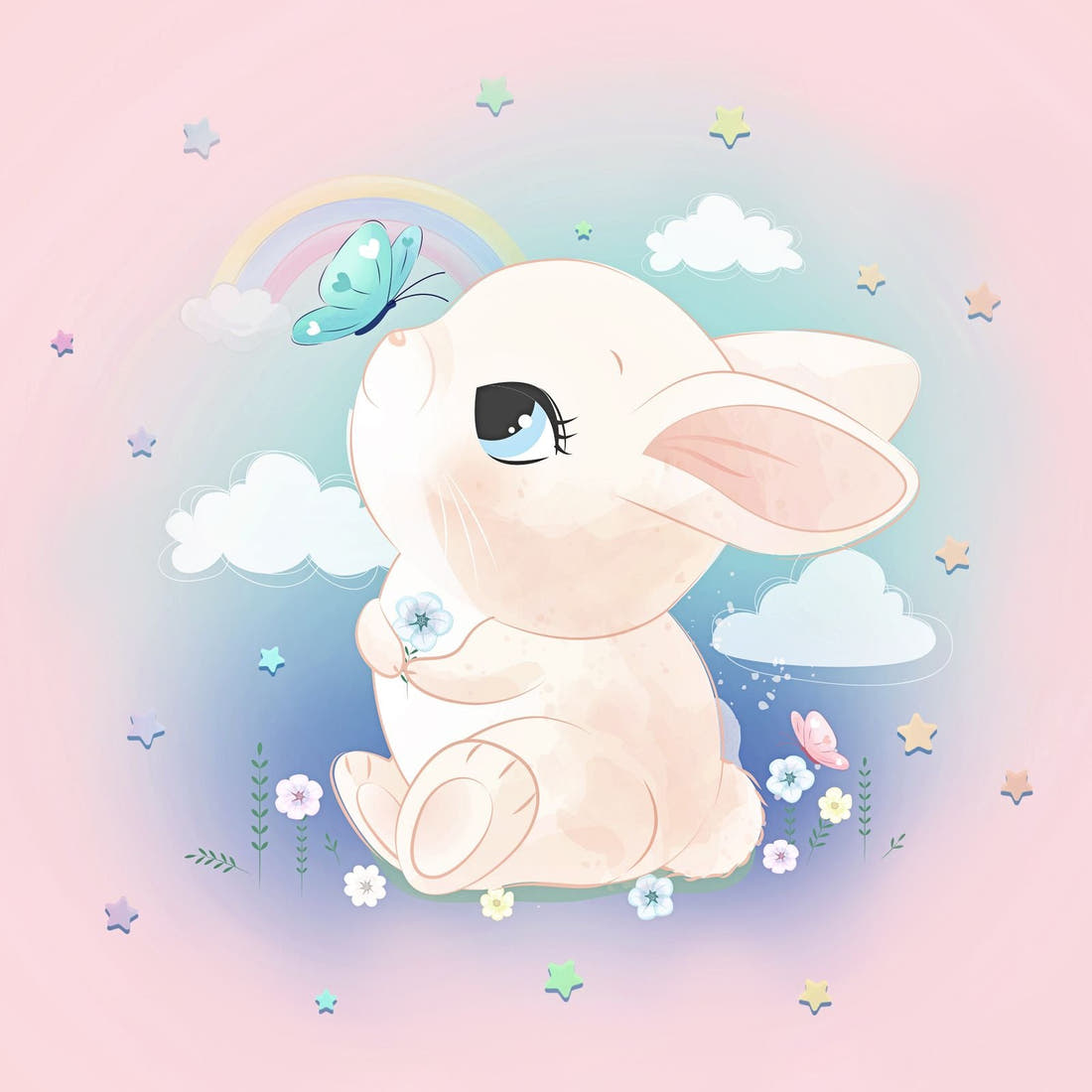 Design 1101 Cute Bunny Panel – full artwork close-up of the printed picture | Fabric by Missy Rose