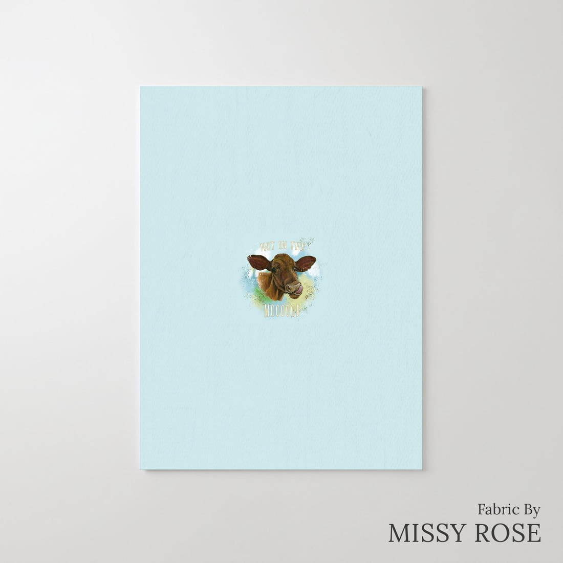 Design 1102 Blue Cow Panel – printed fabric panel with centred picture, custom printed to order | Fabric by Missy Rose