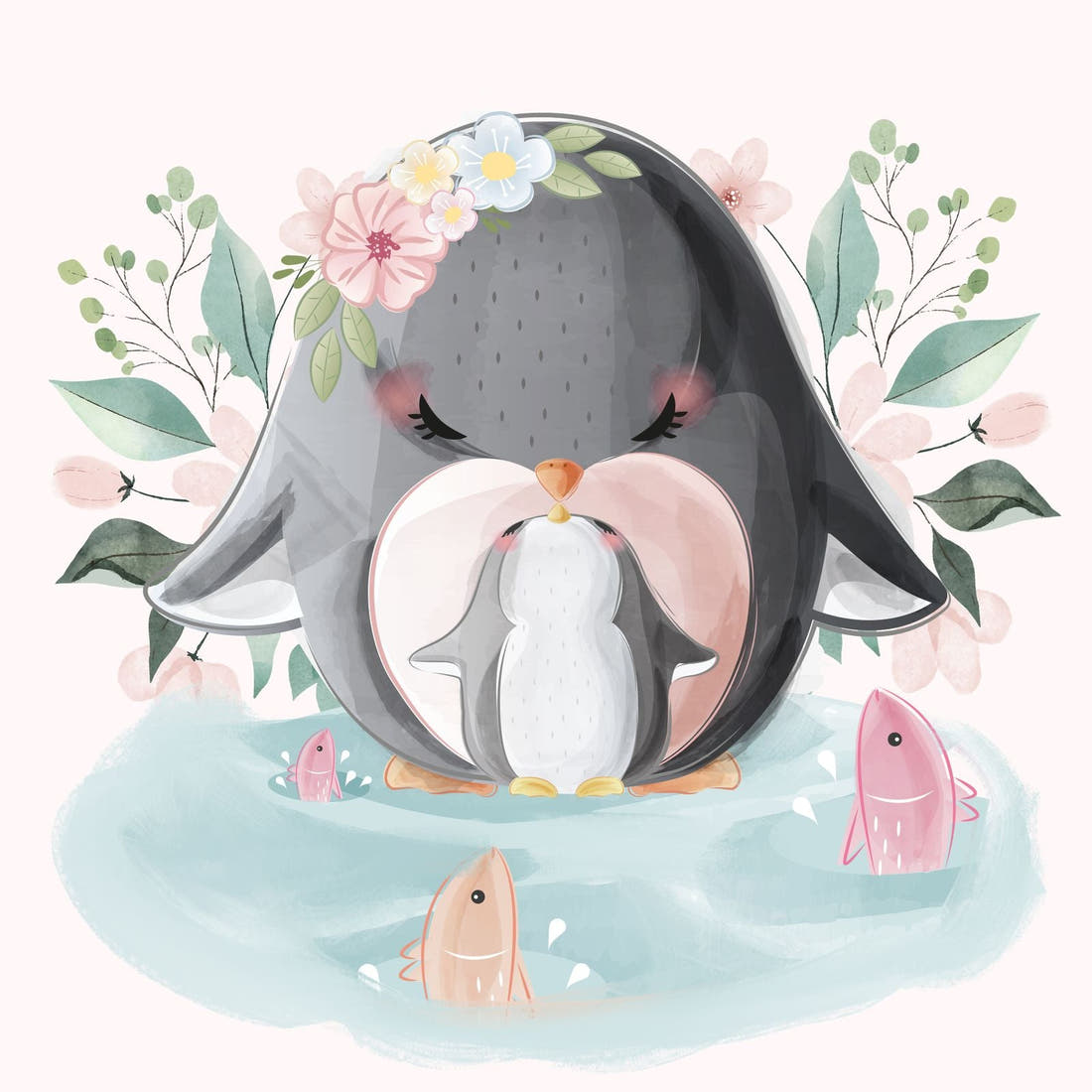 Design 1103 Penguin Panel – full artwork close-up of the printed picture | Fabric by Missy Rose