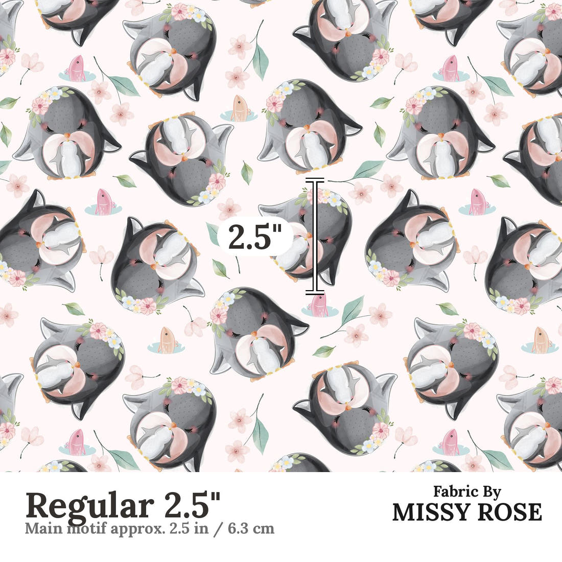 Design 1103 Penguin Fabric Regular 2.5 inch print scale guide | Fabric by Missy Rose