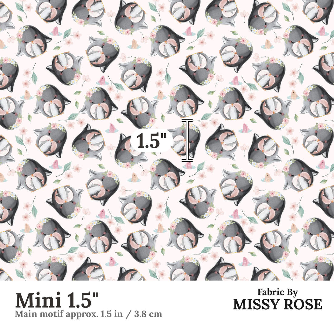 Design 1103 Penguin Fabric Mini 1.5 inch print scale guide | Fabric by Missy Rose
