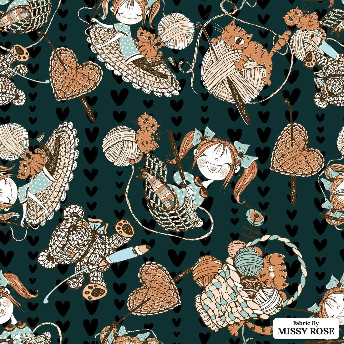 Design 1104 Knitting Fabric – flat view of the print, zoom in for detail | Fabric by Missy Rose