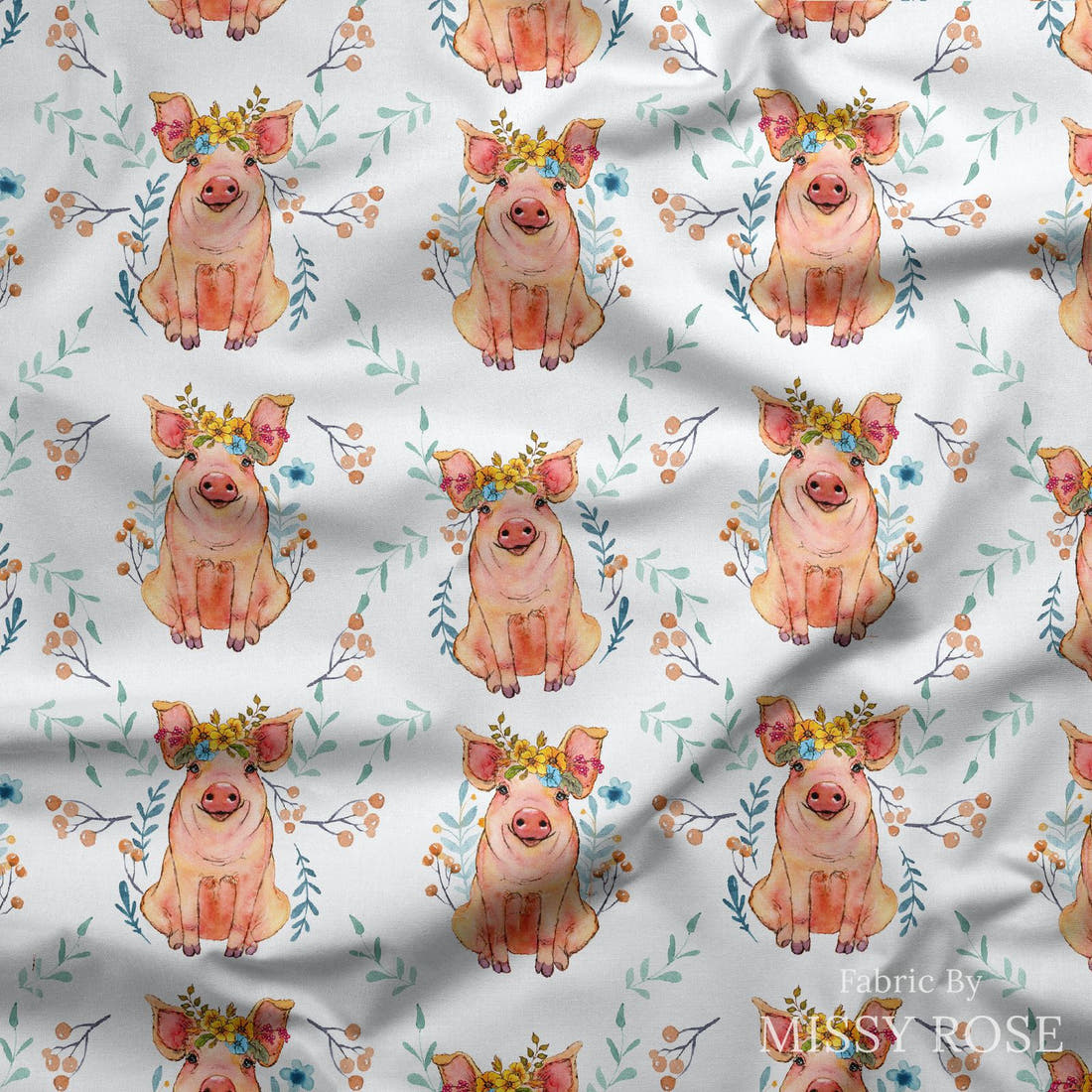 Design 1105 Floral Pig Fabric draped fabric mockup – custom printed fabric by the metre | Fabric by Missy Rose