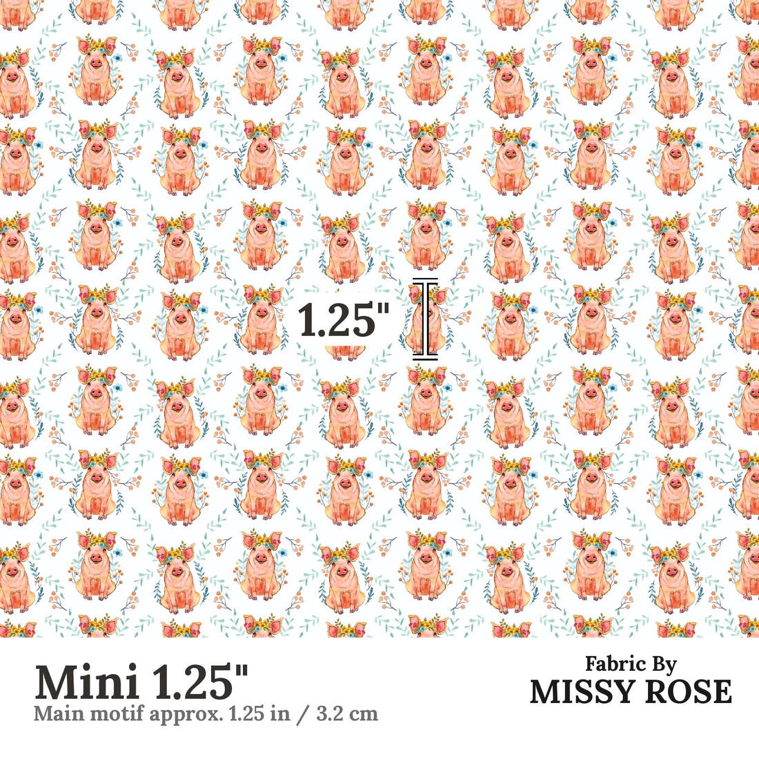 Design 1105 Floral Pig Fabric Mini 1.25 inch print scale guide | Fabric by Missy Rose