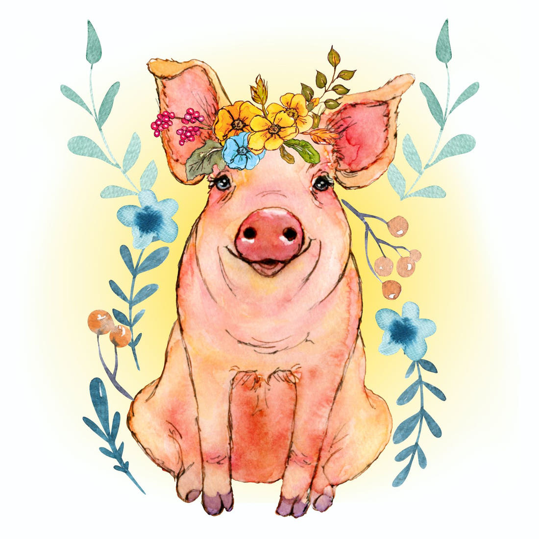 Design 1105 Floral Pig Panel – full artwork close-up of the printed picture | Fabric by Missy Rose