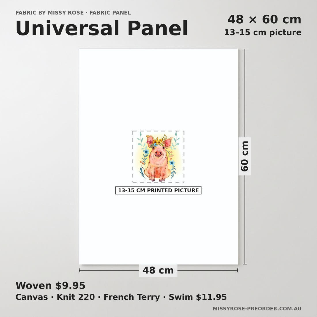 Design 1105 Floral Pig Panel universal panel sizing – 13–15 cm printed picture on 48 × 60 cm fabric | Fabric by Missy Rose