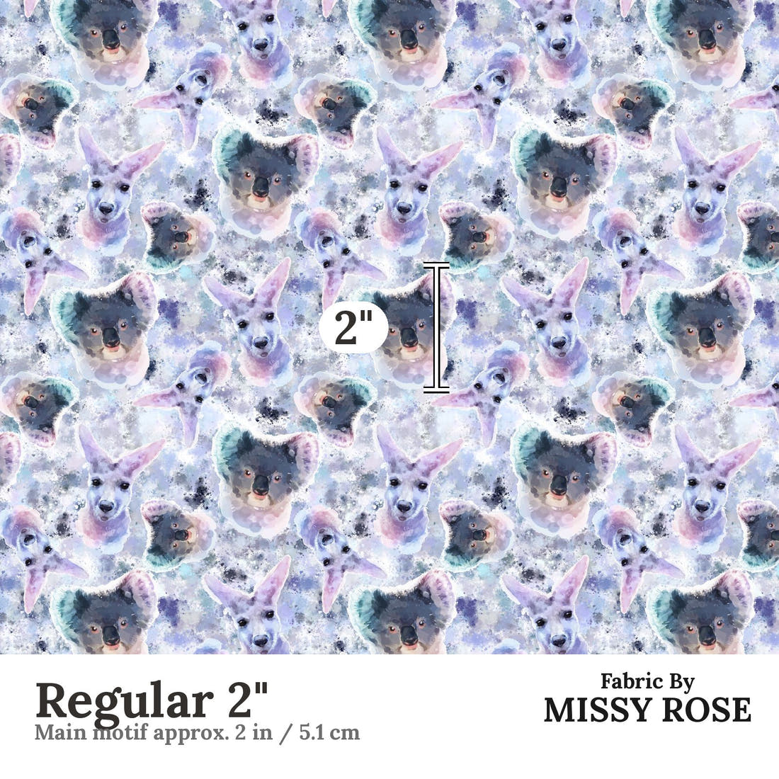 Design 1106 Australian Animals Fabric Regular 2 inch print scale guide | Fabric by Missy Rose