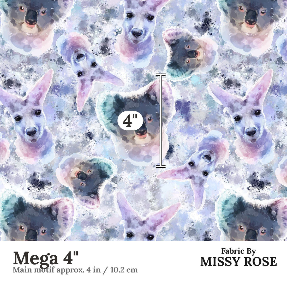 Design 1106 Australian Animals Fabric Mega 4 inch print scale guide | Fabric by Missy Rose