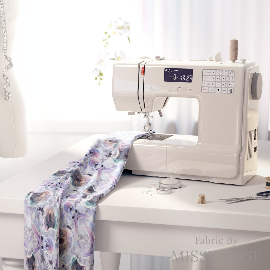 Design 1106 Australian Animals Fabric on a sewing machine – premium fabric for sewing projects | Fabric by Missy Rose