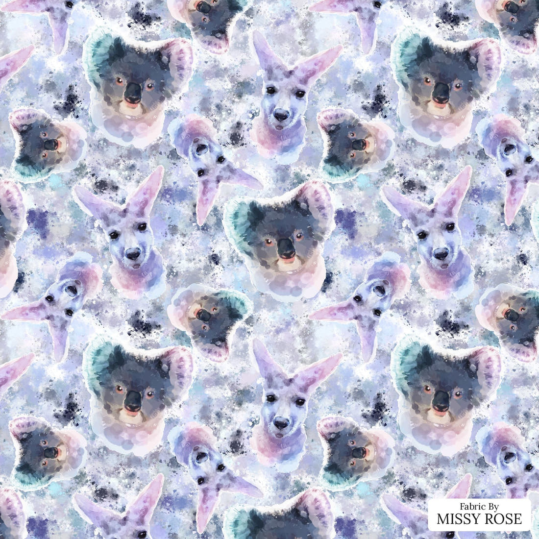 Design 1106 Australian Animals Fabric – flat view of the print, zoom in for detail | Fabric by Missy Rose
