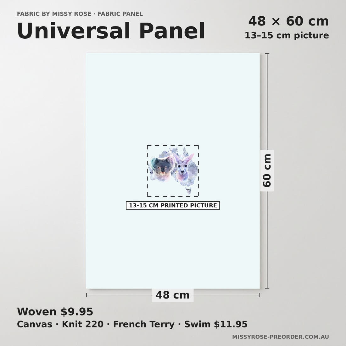 Design 1106 Australian Animals Panel universal panel sizing – 13–15 cm printed picture on 48 × 60 cm fabric | Fabric by Missy Rose