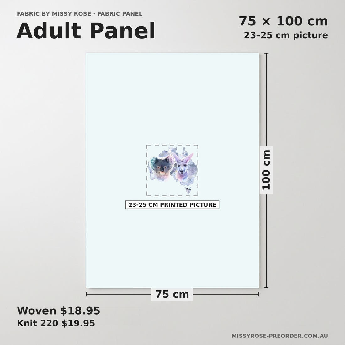 Design 1106 Australian Animals Panel adult panel sizing – 23–25 cm printed picture on 75 × 100 cm fabric | Fabric by Missy Rose