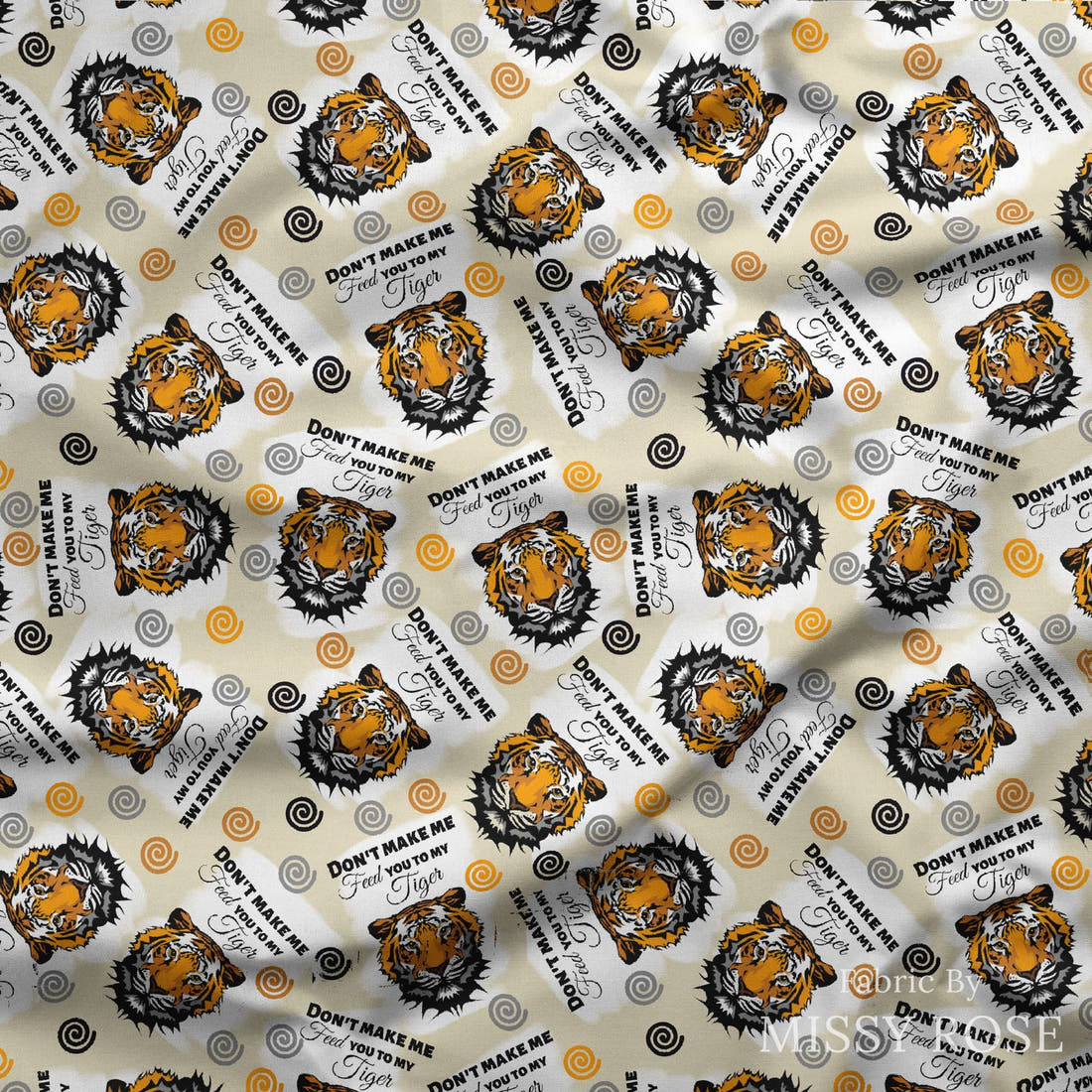 Design 1107 Tiger Fabric draped fabric mockup – custom printed fabric by the metre | Fabric by Missy Rose