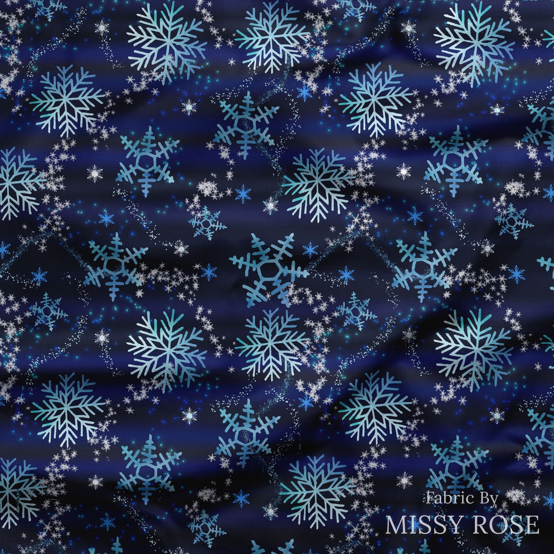Design 1109 Snowflake Fabric draped fabric mockup – custom printed fabric by the metre | Fabric by Missy Rose