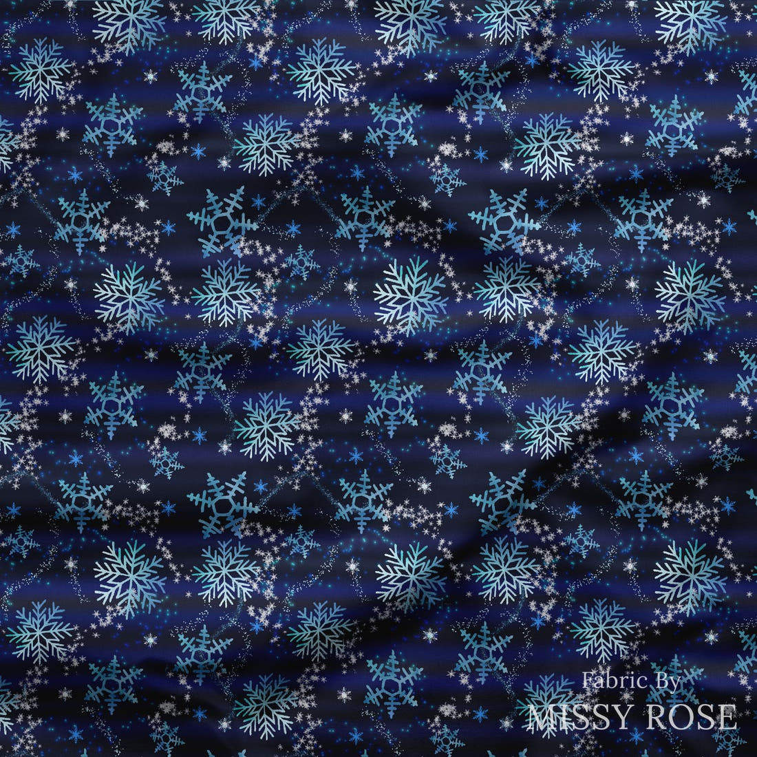 Design 1109 Snowflake Fabric draped fabric mockup – custom printed fabric by the metre | Fabric by Missy Rose