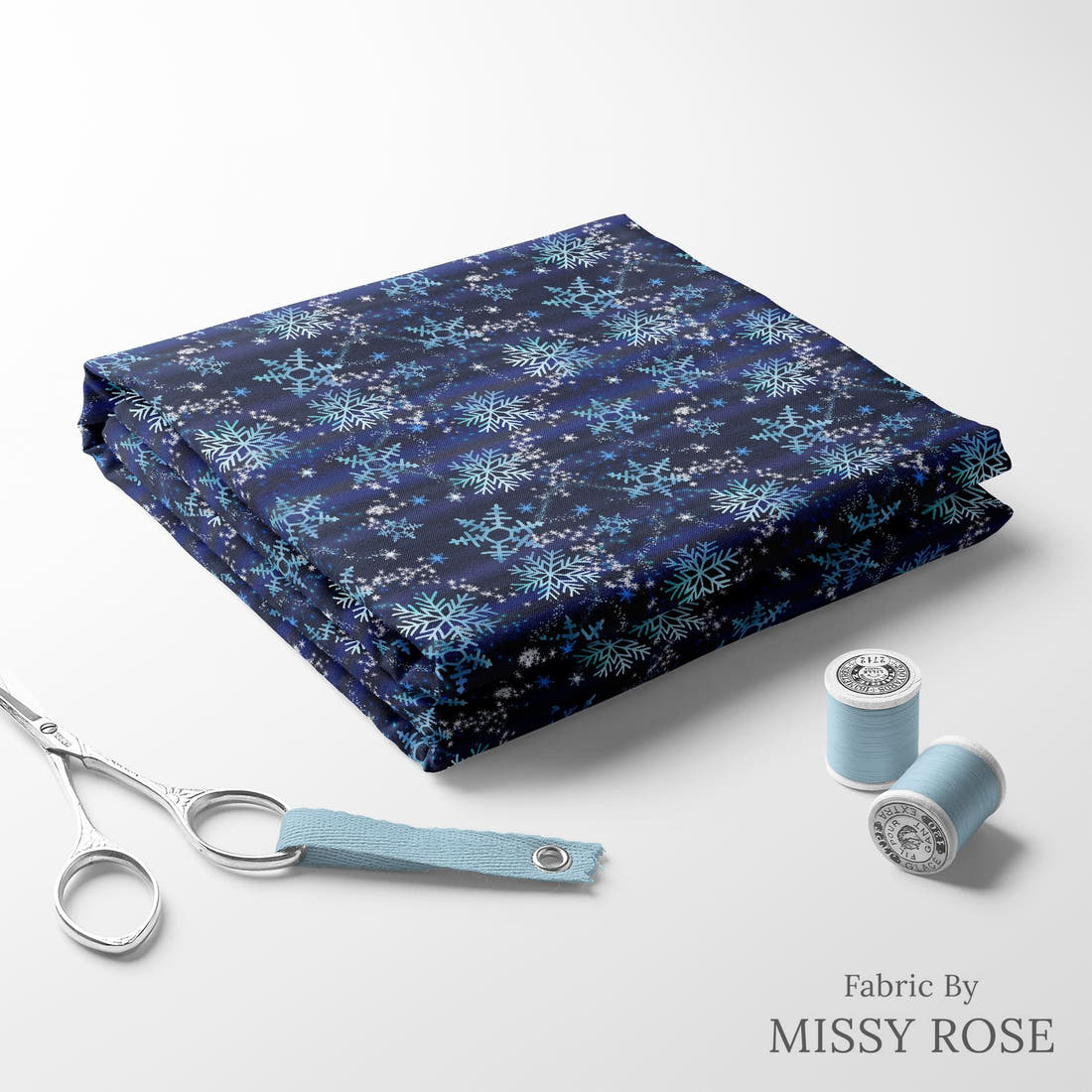 Design 1109 Snowflake Fabric folded fabric stack with matching thread – pre-order fabric Australia | Fabric by Missy Rose