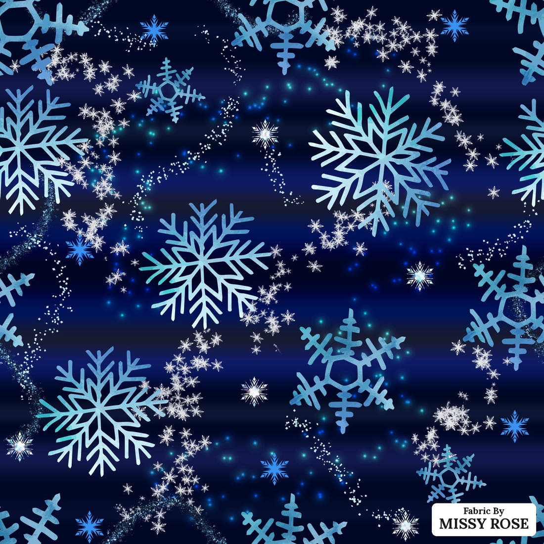 Design 1109 Snowflake Fabric – flat view of the print, zoom in for detail | Fabric by Missy Rose