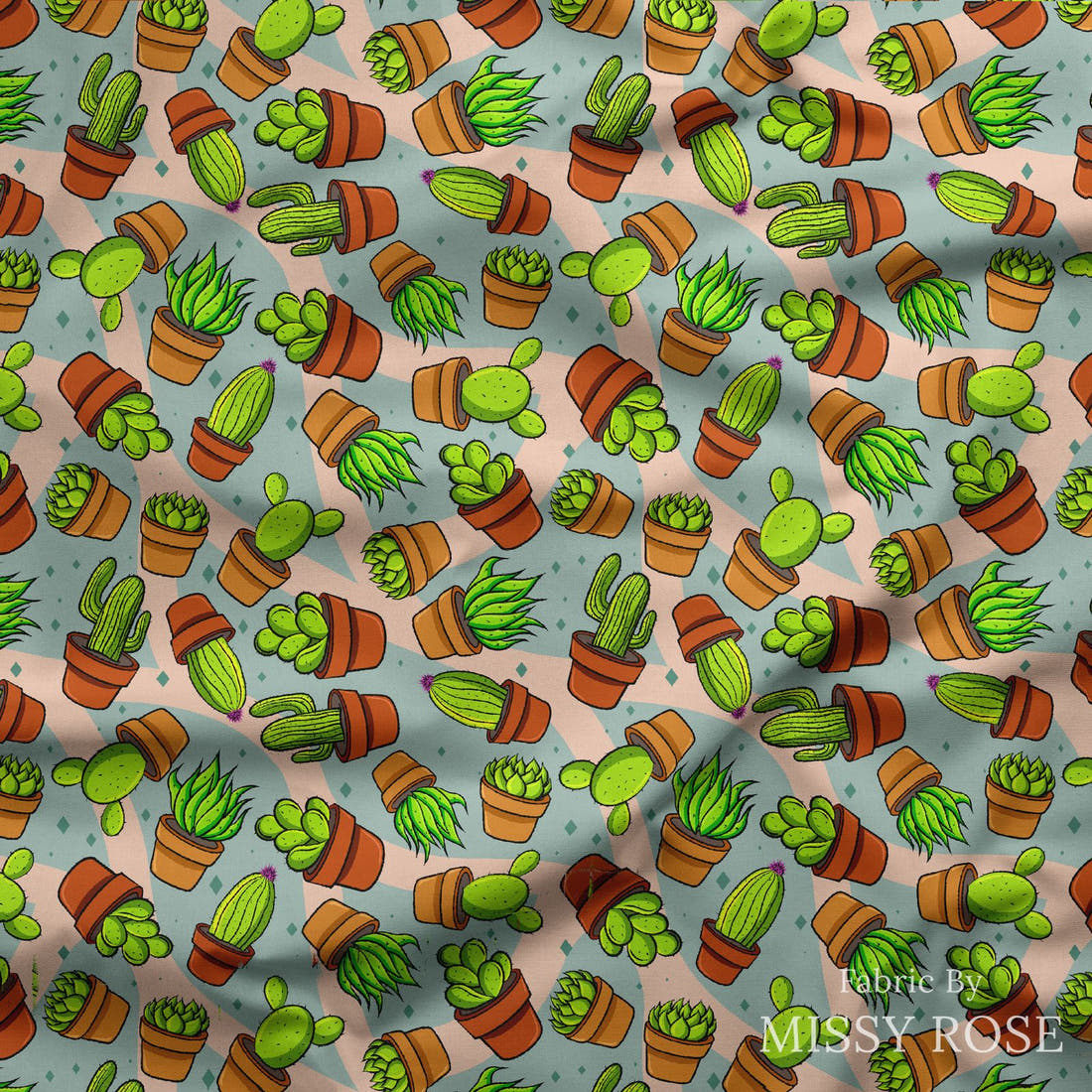 Design 111 Succulent Fabric draped fabric mockup – custom printed fabric by the metre | Fabric by Missy Rose