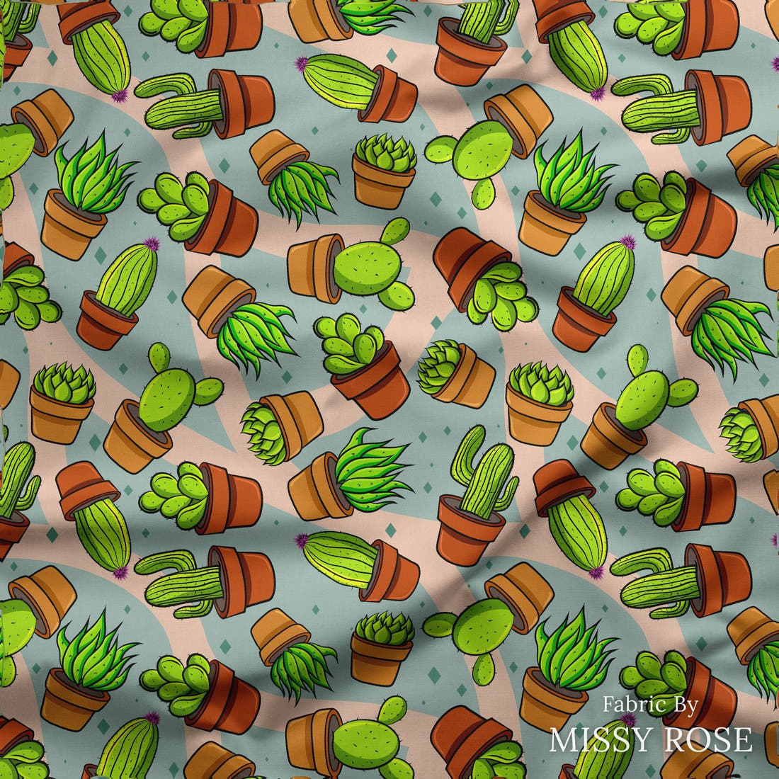 Design 111 Succulent Fabric draped fabric mockup – custom printed fabric by the metre | Fabric by Missy Rose