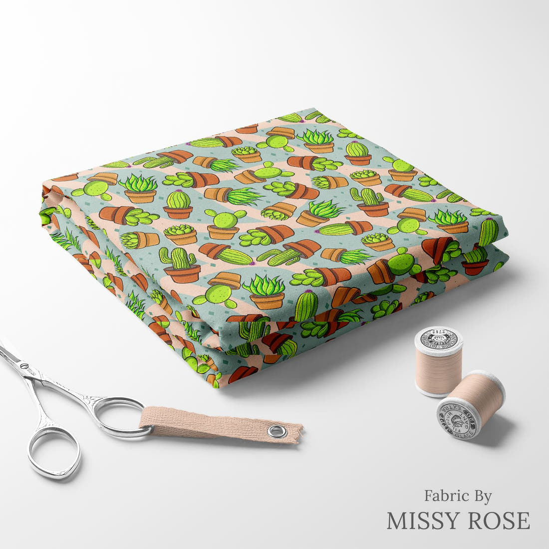 Design 111 Succulent Fabric folded fabric stack with matching thread – pre-order fabric Australia | Fabric by Missy Rose