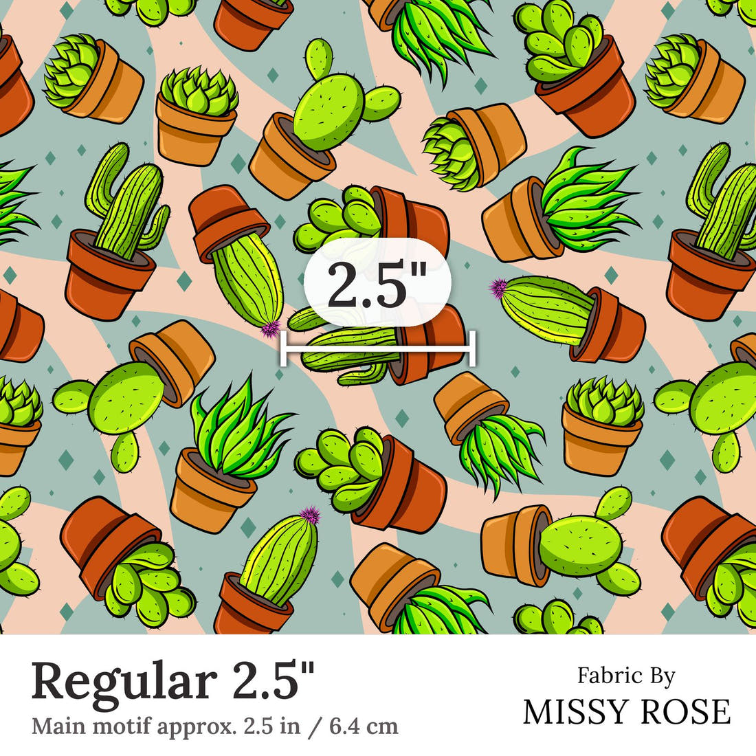 Design 111 Succulent Fabric Regular 2.5 inch print scale guide | Fabric by Missy Rose