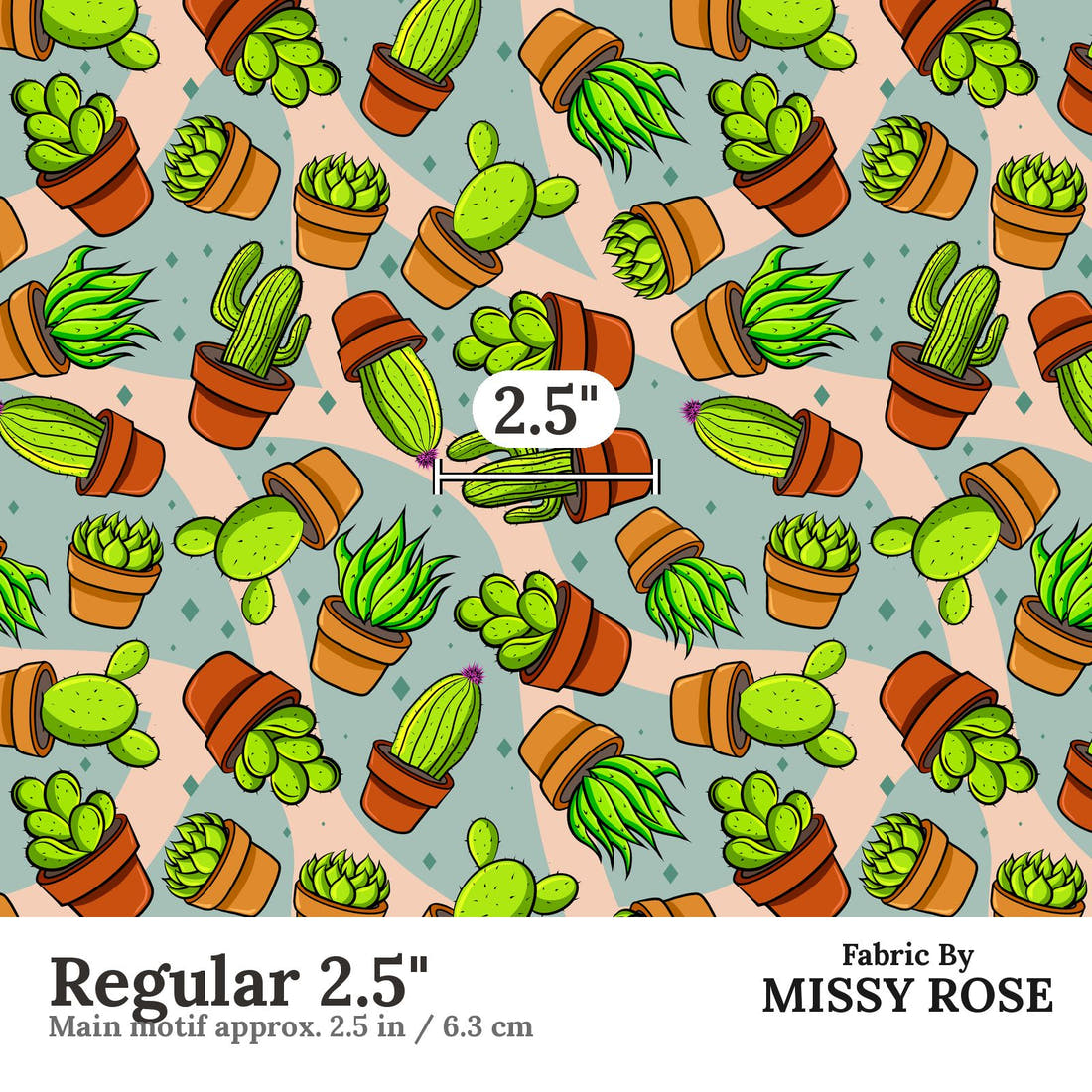 Design 111 Succulent Fabric Regular 2.5" - print scale | Fabric by Missy Rose
